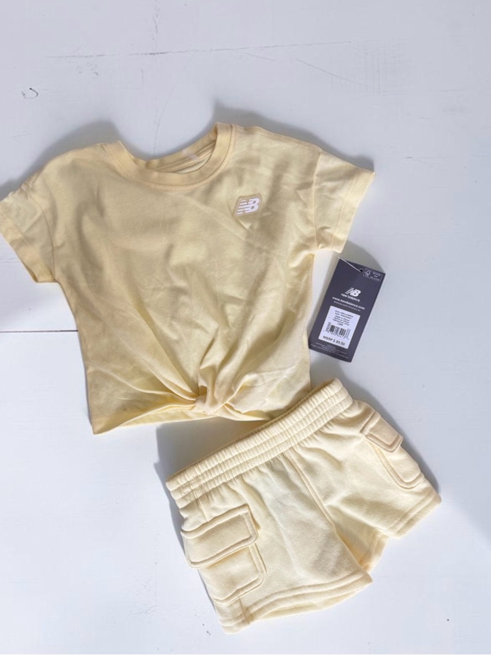 New Balance Kids Pale Yellow Tee and Cargo Shorts Set